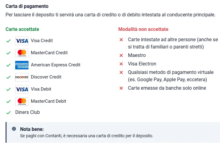 noleggio auto vicino a me senza carta di credito