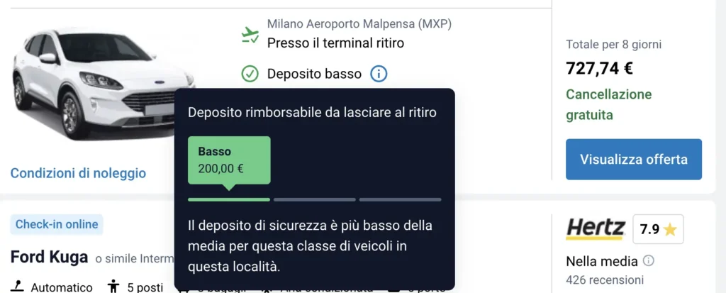 hertz deposito cauzionale