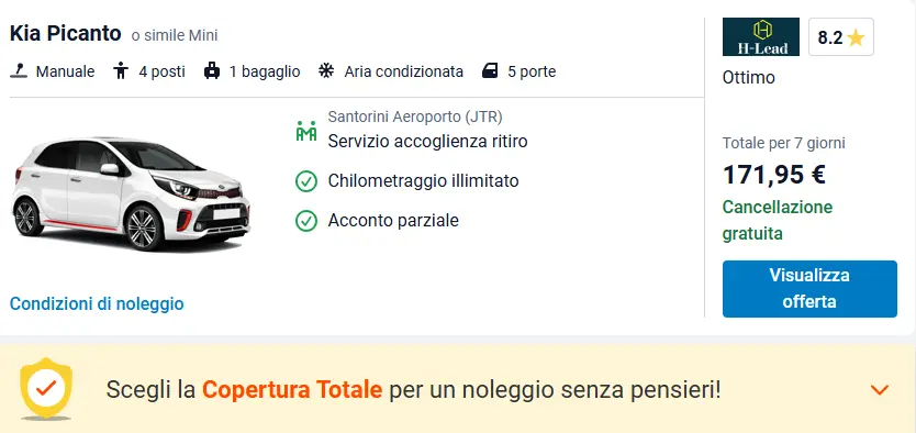 noleggio auto santorini