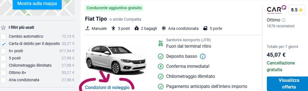 santorini noleggio auto