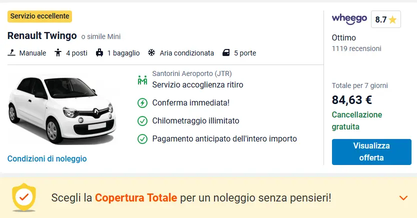 affittare una macchina a santorini